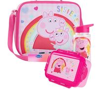 Get Trend Peppa Pig Borsa Porta Pranzo con Porta Merenda Borraccia Bambini Senza BPA Set 3 Pz Materiale Scolastico per Viaggiare Picnic (Rosa Peppa Pig)