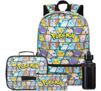 Get Trend Pokemon 4 Pezzi Grande Zaino per Bambini 46cm Set per Scuola con Borsa Termica Porta Pranzo, Borraccia 500 ml Senza BPA e Astuccio (Multi Pokemon)