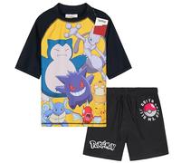 Get Trend Pokemon Costume Piscina Bambino Ragazzi 2 Pz Costumi Mare Pantaloncini da Bagno e Maglietta per Nuoto Spiaggia Viaggio (5-6 Anni, Nero Pokemon)