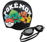 Get Trend Pokemon Occhialini Nuoto e Cuffia Piscina Bambini Anti-appannamento UV Protezione Cinturino Regolabile Anime Regalo Bambino (Nera Pokemon, 4-12 Anni)