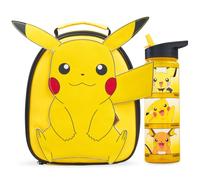 Get Trend Pokemon Pikachu 3D 2 Pezzi Set Pranzo per Bambini, Borsa Termica Porta Pranzo con Senza BPA 500 ml Borraccia, Ideale per Scuola, Gite, Viaggi e Idea Regalo Bambino (Giallo/Nero Pikachu)