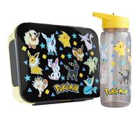 Get Trend Pokemon Porta Pranzo Bambini, Stampa Pikachu Set 2 Pezzi con Senza BPA Bento Box 3 Scomparti e Borraccia Coperchio Apribile con Cannuccia 640ml, Scuola Idea Regalo (Multi Pokemon)