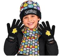 Get Trend Pokemon Set Invernale Bambino e Ragazzo con Cappello, Guanti Invernali e Sciarpa o Cappello e Guanti Invernali con Motivi Popolari, Set di Berretto Morbido e Comodo, Idee Regalo per Bambini