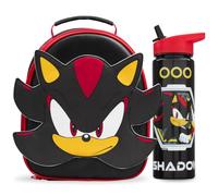 Get Trend Shadow Sonic the Hedgehog 3D 2 Pezzi Set Pranzo per Bambini, Borsa Termica Porta Pranzo con Senza BPA 500 ml Borraccia, Ideale per Scuola e Gite, Regalo Bambino (Nero/Rosso Shadow)