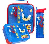 Get Trend Sonic 3 Pezzi Set Pranzo, Borsa Termica Porta Pranzo per Bambini con Senza BPA Bento Lunch Box e tenuta stagna 600 ml Borraccia con Cannuccia, Ideale per Scuola e Regali (Blu Sonic)