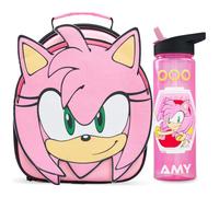 Get Trend Sonic the Hedgehog Amy Rose 3D 2 Pezzi Set Pranzo per Bambini, Borsa Termica Porta Pranzo con Senza BPA 500 ml Borraccia, Regalo Bambino (Rosa/Nero Amy Rose)