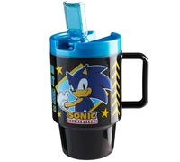 Get Trend SONIC THE HEDGEHOG Borraccia con Manico e Cannuccia, 500ml A Prova di Perdite Senza BPA Tazza Plastica, Riutilizzabile Travel Mug (Nero Sonic)