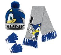 Get Trend Sonic The Hedgehog Cappello Bambino, Set Invernale Cappello Sciarpa e Guanti (4-15 Anni, Blu/Grigio Sonic 3 Pezzi)