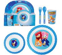 Get Trend SONIC THE HEDGEHOG Set Stoviglie Bambini, Posate Set 5 Pz Riutilizzabile, Piatti Plastica Ciotola Tazza Cucchiaio Forchetta, BPA Gratuita (Blu Sonic The Hedgehog)