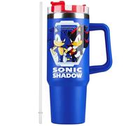 Get Trend Sonic The Hedgehog, tazza termica da viaggio per bambini, con coperchio e manico con cannuccia, 940 ml, isolamento termico a doppia parete, sottovuoto, per bevande fredde (blu sonic)