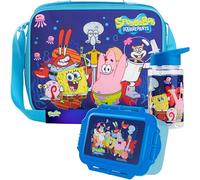 Get Trend SpongeBob Squarepants Borsa Porta Pranzo con Porta Merenda Borraccia Bambini Senza BPA Set 3 Pz Materiale Scolastico per Viaggiare Picnic (Blu SpongeBob)