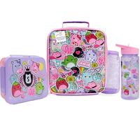 Get Trend Squishmallows Borraccia, Borsa Porta Pranzo e Porta Merenda Bambini, 3Pz Set, Materiale Scolastico, BPA Gratuito, A Prova di Perdite (Multi Squishmallows)