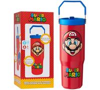 Get Trend Super Mario Bicchiere Termico con Cannuccia e Maniglia, Metallo Tazza da Viaggio 850ml, Isolamento Termico Sottovuoto a Doppia Parete (Rosso Super Mario)