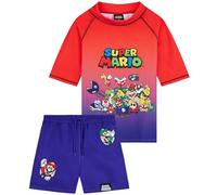 Get Trend Super Mario Costume Piscina Bambino Ragazzo Set 2 Pezzi Maglia Rash Guard Manica Corta e Pantaloncini UPF 50+ Essenziali Mare (11-12 Anni, Rosso/Blu Super Mario)