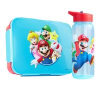 Get Trend Super Mario Porta Pranzo Bambini, Set 2 Pezzi con Senza BPA Bento Box 3 Scomparti e Borraccia Coperchio Apribile con Cannuccia 640ml, Scuola Idea Regalo (Multi Super Mario)