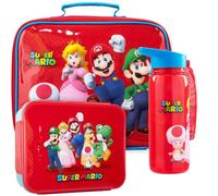 Get Trend Super Mario Set Porta Pranzo Bambini, 3 Pezzi con Bento Box, Borsa Termica Porta Pranzo e Senza BPA Borraccia Bambini, Regalo Ragazzo (Rosso/Multi Mario)