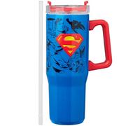 Get Trend Superman Borraccia Termica con Cannuccia e Manico 940 ml, Tazza Termica in Acciaio Inox Isolata a Doppia Parete per Bevande Calde e Fredde (Blu Superman)