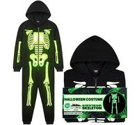 Get Trend Tuta Intera Bambino Adolescenti 5-14 Anni, Bagliore al Buio Scheletro Pile Pigiami Interi, Regalo Ragazzo (13-14 Anni, Nero)