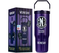 Get Trend Wednesday Bicchiere Termico con Cannuccia e Maniglia, Metallo Tazza da Viaggio 850ml, Isolamento Termico Sottovuoto a Doppia Parete (Viola Wednesday)