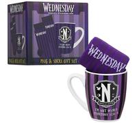 Get Trend Wednesday Tazza e Calze Donna e Adolescenti 35-41 EU, Set 2 Pz, Tazza Ceramica 315ml con Calzini Caldi, Regalo per Lei (Viola/Nero Wednesday)