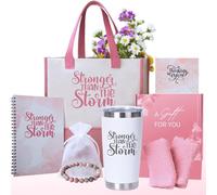 Get Well Soon Regali per le donne - Stronger Than the Storm - Pacchetto di cura per il recupero del cancro, chirurgia, amico malato, comfort ospedaliero, cura chemio, cesto regalo con borsa in tela
