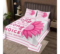 Get Well Soon - Set di biancheria da letto da donna, copriletto con girasole per la cura del cancro, set di biancheria da letto decorativo, colore: bianco e rosa scuro, per letto king size