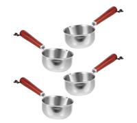 GETAJGHSD Pentola Piccola in Acciaio Inox 150Ml Manico in Legno 4 Pezzi per Sciogliere Burro e Preparare Salse Misurino Integrato per Cucina a Induzione e Fuoco