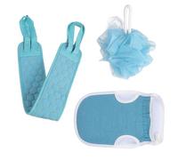 GETAJGHSD Set da 3 Pezzi Guanti Esfolianti Corpo e Asciugamani Spugna Bagno Doppio Uso Tessuto Blu per Pulizia Profonda Quotidiana di Spalle e Corpo
