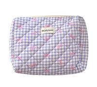 GETBSTOOP Astuccio da viaggio per trucchi a scacchi con fiocco carino con cerniera organizer per trucchi in cotone trapuntato per donne e ragazze, Viola, M, Casual/Moda/Chic