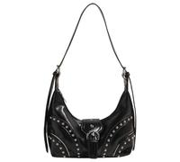 GETBSTOOP Borsa a Spalla da Donna Rivetti Borchie Design a Mezza Luna PU con Fibbia in Pelle Borsa a Tracolla for Viaggi di Lavoro Nero
