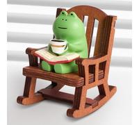 GETBSTOOP Mini Rana Figurina in Resina Sedia a Dondolo Design con Libro Fatto a Mano Fai da Te Micro Sedia a Dondolo Simpatico Caffè Home Office Decor Auto Ornamento (Sedia a Dondolo Rana)