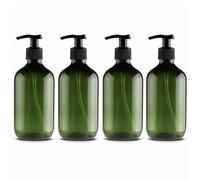 Getdoublerich Confezione da 4 flaconi dispenser riutilizzabili in plastica da 500 ml, per shampoo, bagnoschiuma, lozioni, oli essenziali, bagno e doccia, colore verde e marrone