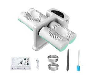 Getdoublerich Macchina elettrica automatica per ravioli, macchina ricaricabile USB-C a doppia testa per 2 misure, strumento per la stampa Gyoza per uso domestico in ABS, grigio verde