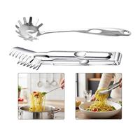 Getdoublerich Set da 2 pezzi in acciaio inox, paletta per farina italiana e pinze per spaghetti, insalata, buffet, utensili da cucina ergonomici