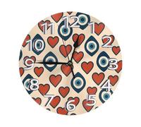 Geteruichi Silent Sweep Orologio da parete rotondo al quarzo da 25,4 cm, con occhi malvagi, cuori, amuleto, numero, senza ticchettio, per casa e cucina