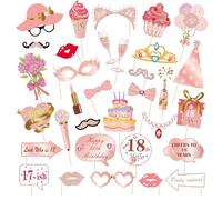 Getervb 33 Pezzi Oro Rosa Photo Booth Compleanno 18 Anni Accessori per Foto Divertenti Gadget Compleanno Adulti per Fai da Te Festa di Compleannos Fotografica Puntello