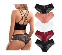 Getervb Pacco da 5 Mutande Donna Sexy Perizoma Elasticizzato Tanga Pizzo Confortevole Thongs Slip (XL, C-5PCS)