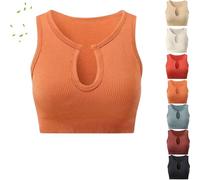 Gethey Shape Me up Crop Tops, Women Long Sleeve Breathable Shockproof Tight Sexy Workout v Neck Crop Tops (Orange,M)