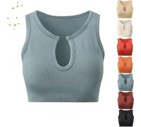 Gethey Shape Me up Crop Tops, Women Long Sleeve Breathable Shockproof Tight Sexy Workout v Neck Crop Tops (Gray Blue,S)