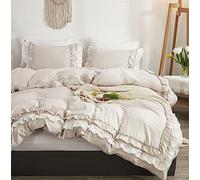 GETIYA Set Biancheria da Letto con Volant Romantico 135x200 per Donna e Ragazza, Colore Beige, Morbido Copriletto in Microfibra con Doppio Strato di Volant, Estetico, Set Copripiumino Due Pezzi con 1