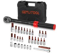 GETLITOOL 32PZ Set Chiave Dinamometrica 1/4" a 72 Denti, 5-25Nm, Testa in Acciaio CR-MO, con Punte Torx Esagonali Phillips XZN, Bussole, Adattatori, e Valigetta per Bici Moto, Funzione Avviso Acustico
