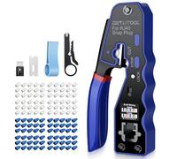GETLITOOL Pinza Crimpatrice RJ45 Pass-Through per Reti Ethernet Cat6a/Cat6/Cat5e, Pro Kit Strumento Crimpatura 8P8C con 60 Connettori Cat6 Placcati Oro, 60 Copricavi, Spelafili, Lama e Allineacavi