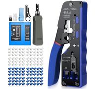 GETLITOOL Pinza Crimpatrice RJ45 Pass-Through per Reti Ethernet Cat7/Cat6a/Cat6/Cat5e, Pro Kit Strumento Crimpatura 8P+6P con 60 Connettori Cat6, 60 Copricavi, Tester per Cavi, Spelafili, ecc