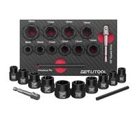 GETLITOOL Set 10pz 3/8" Dado Remover Estrattori per Dadi e Bulloni Danneggiati con Asta per Trapano e Barra di Pressione, Corredo di Bussole 9-19mm per Rimozione Viti Rotte per Riparazione DIY