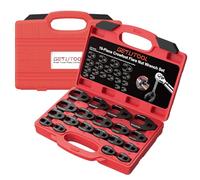 GETLITOOL Set 19PZ Chiavi a Forcella Aperta per Tubi in Cr-Mo, 12pz 3/8" (8-19mm) e 7pz 1/2" (21-32mm), Chiave Crowfoot con Valigetta Rigida, Chiavi a Bussola Aperta per Auto Idraulica Officina DIY