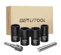 GETLITOOL Set 4pz 1/2" Dado Remover Estrattori per Dadi e Bulloni Danneggiati con Asta per Trapano e Barra di Pressione, Corredo di Bussole 17-22mm per Rimozione Viti Rotte per Riparazione DIY