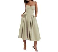 GETMINT Abito corsetto floreale da donna, elegante, con spalline sottili, bustier, abito longuette, linea A, casual, da spiaggia, senza maniche, Caffè verde., S