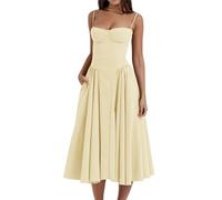 GETMINT Abito corsetto floreale da donna, elegante, con spalline sottili, bustier, abito longuette, linea A, casual, da spiaggia, senza maniche, Giallo, M