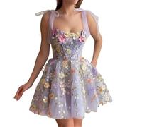 GETMINT Abito da donna con ricamo floreale 3D Abiti da ballo per le donne Abiti da sera floreali estivi 2024 Mini abito da principessa per feste, Viola, L