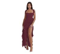GETMINT Maxi abito aderente da donna, con spalline sottili, scollo quadrato, schiena scoperta, abito da sera, Rosso vinaccia, S